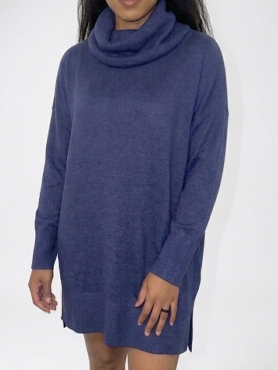 Grace the Perfect Fit Sweaters - Grace Navy Cowl Neck Tunic Sweater